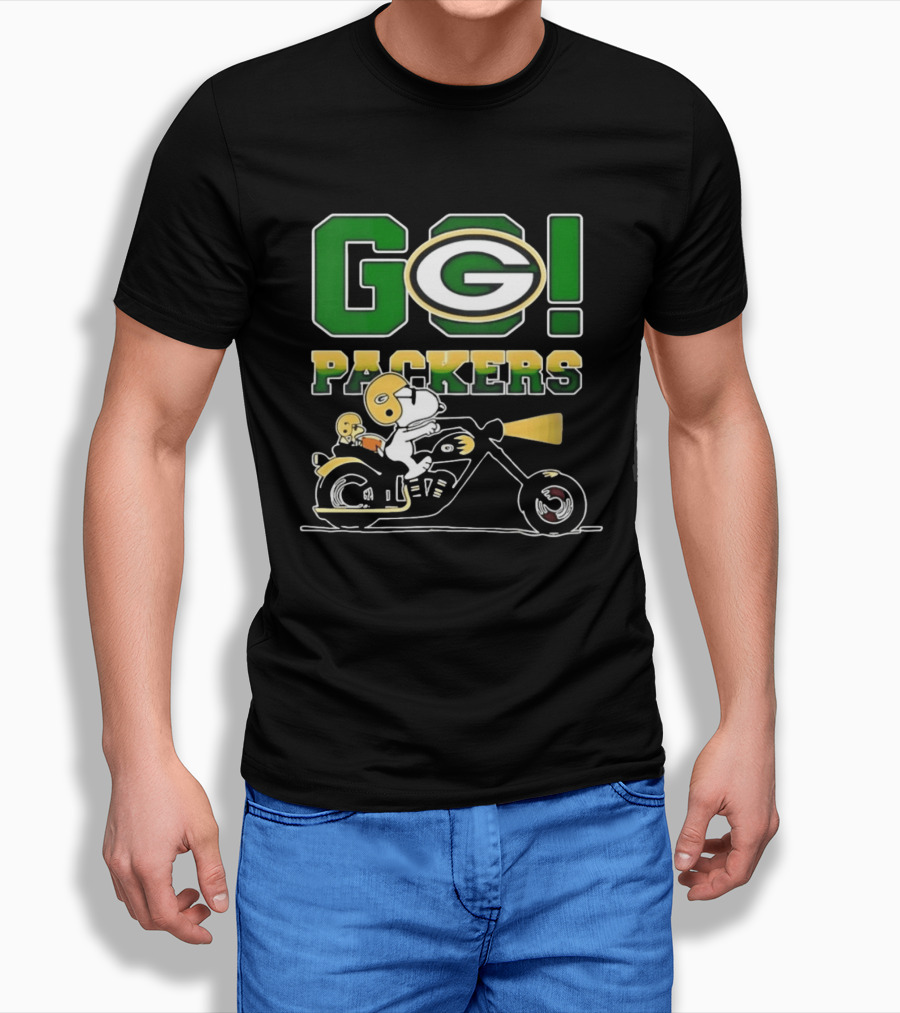 Snoopy Riding Motorcycle Go Packers NFL Fan Celebration T-Shirt