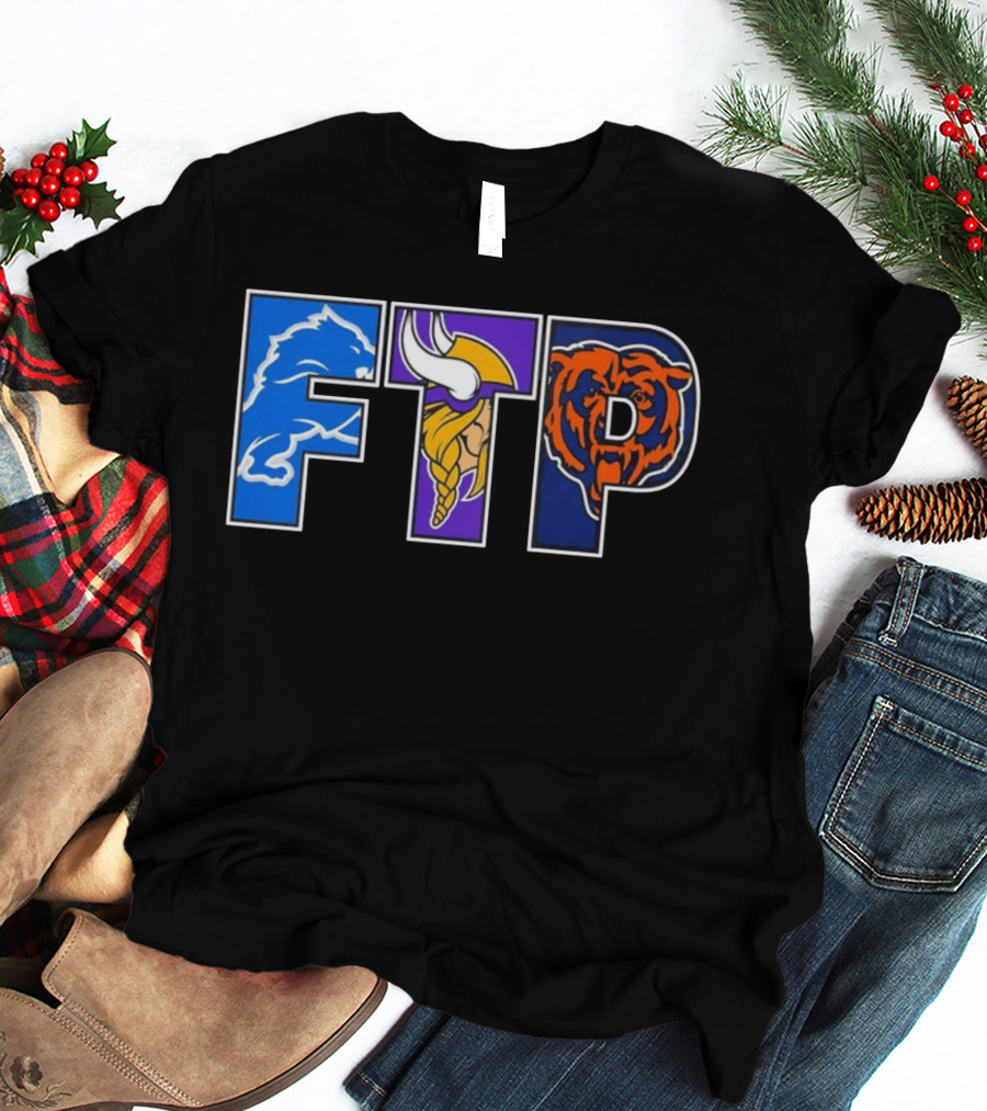 FTP Detroit Lions Minnesota Vikings Chicago Bears Logos T-Shirt