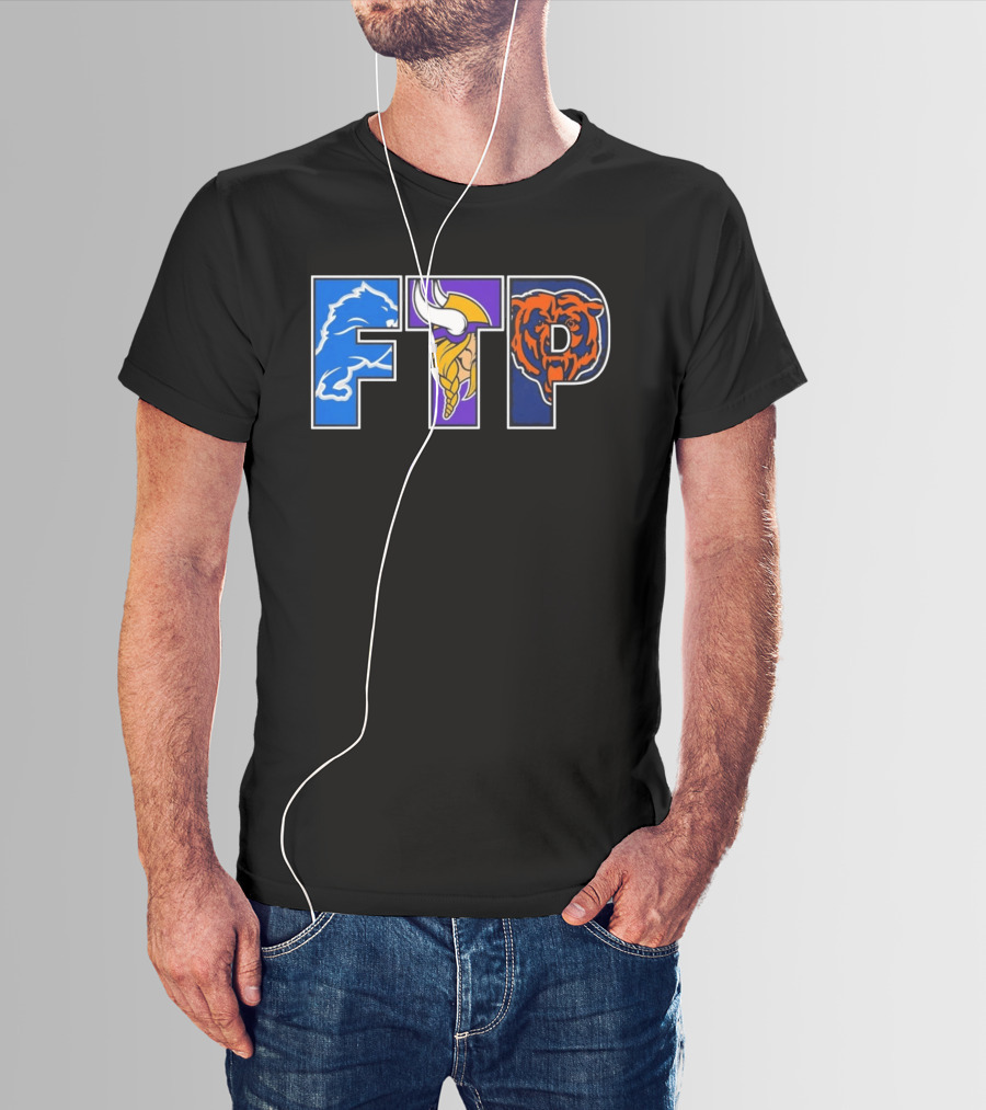 FTP Detroit Lions Minnesota Vikings Chicago Bears Logos T-Shirt