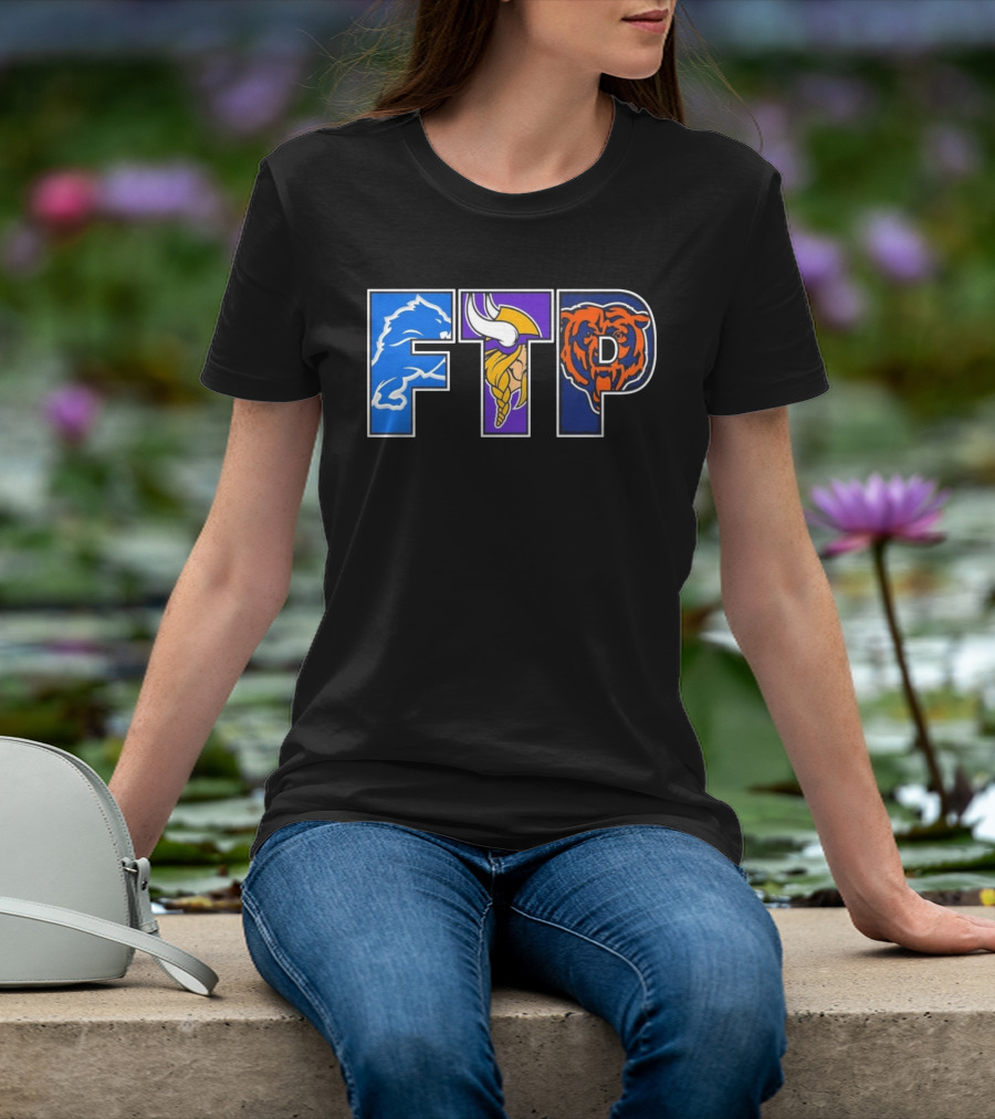 FTP Detroit Lions Minnesota Vikings Chicago Bears Logos T-Shirt