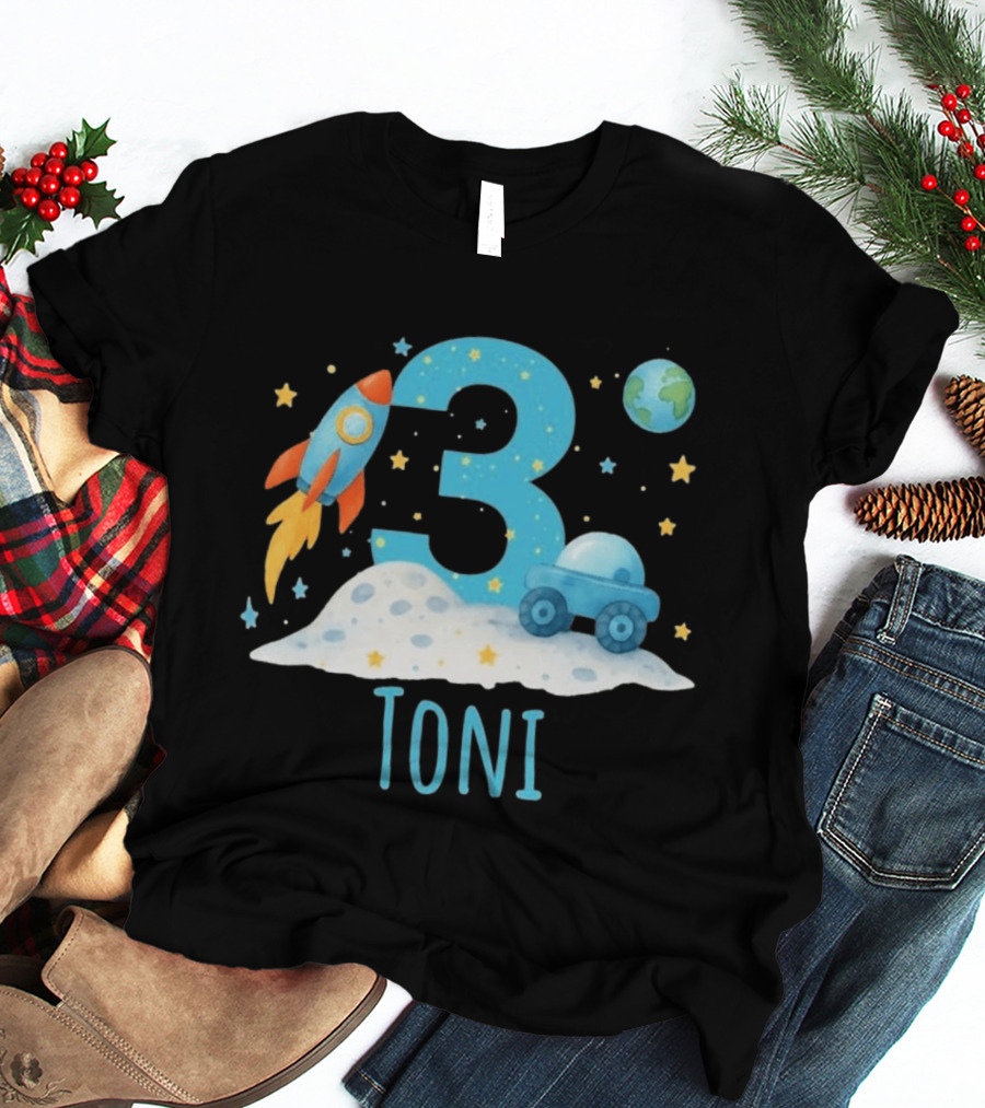 3rd Birthday Space Rocket Planet Personalized Toni T-Shirt