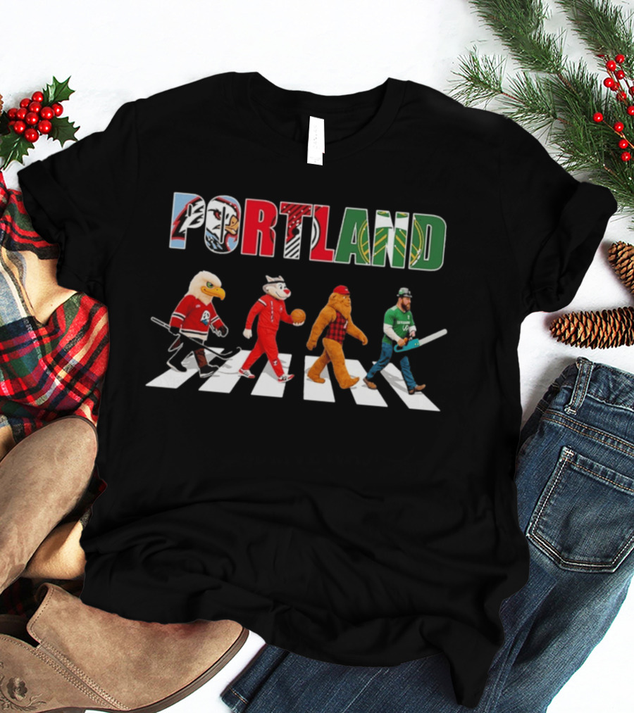 Portland City Pride Sports Abbey Road Theme Featuring Iconic Mascots T-Shirt