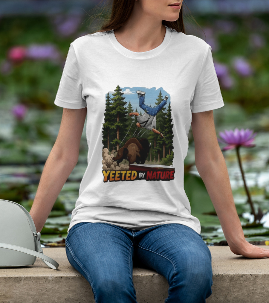 Bison Tossing Tourist Adventure Yeeted By Nature Comedy T-Shirt