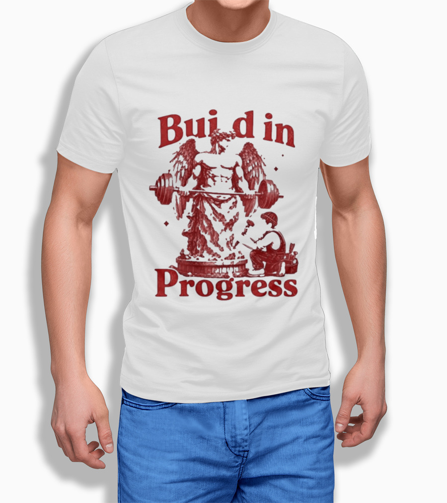 Staticloom Supply Angel Build In Progress Lifting Weight T-Shirt