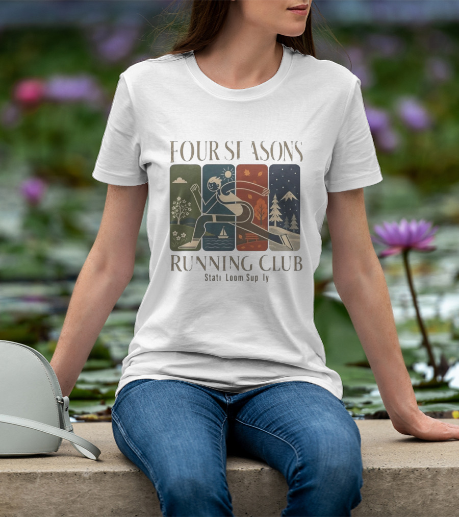 Staticloom Supply Four Seasons Running Club Vintage Seasonal Outdoor Jogging T-Shirt