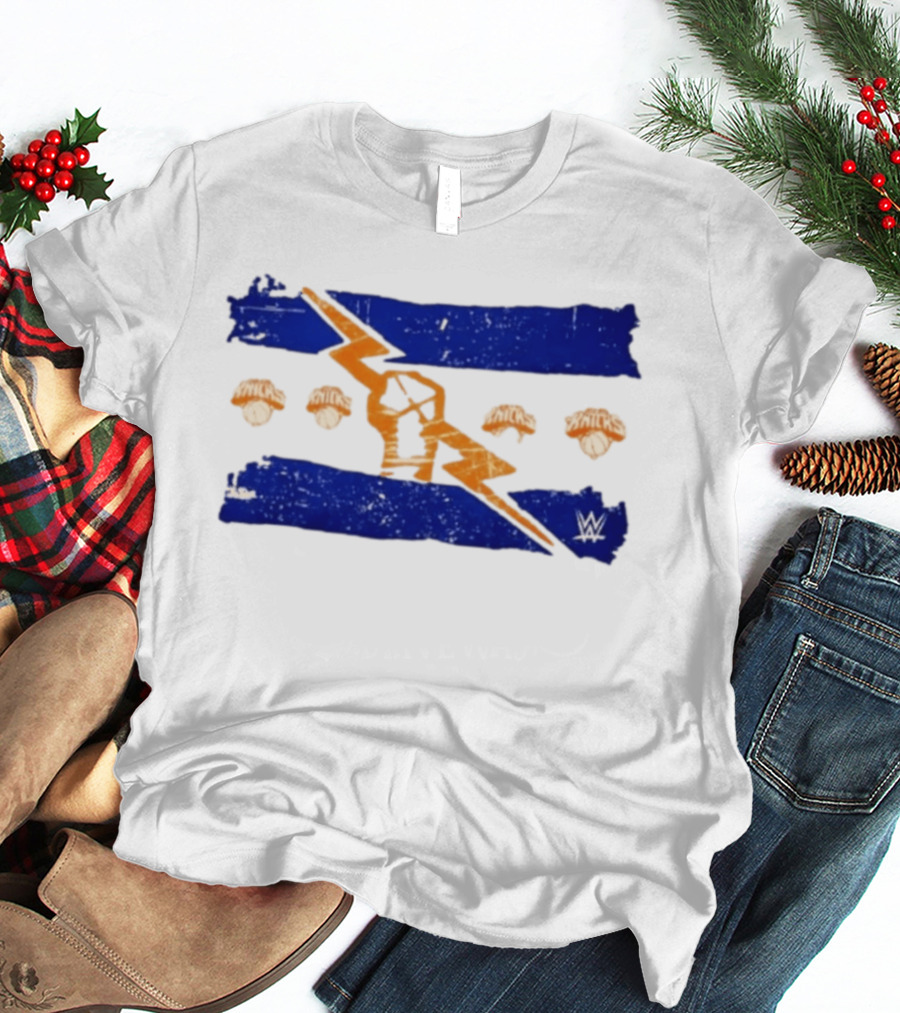 New York Knicks WWE Best In The World Distressed Blue Lightning Bolt Knicks Basketball T-Shirt