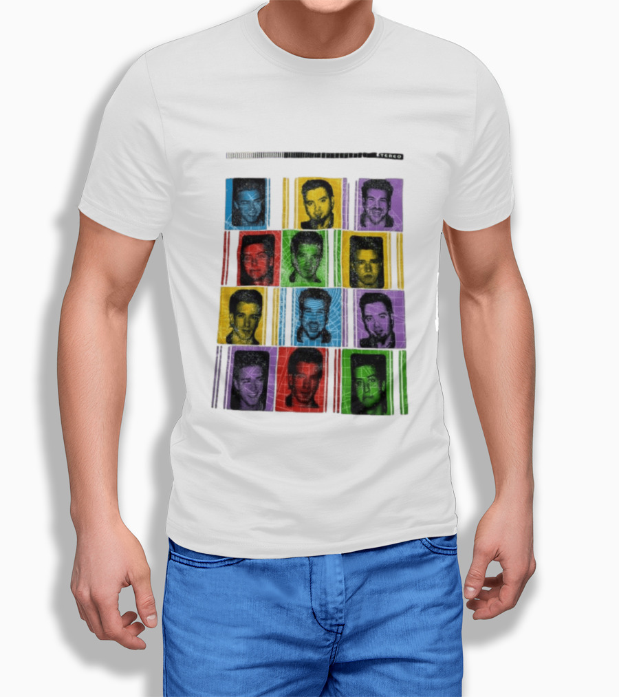 NSYNC Justin Timberlake JC Chasez Joey Fatone Lance Bass Chris Kirkpatrick Vibrant Portrait Grid Stereo Bars T-Shirt