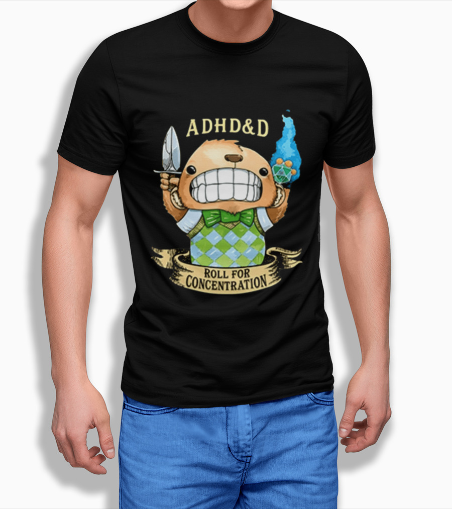 ADHD&D Roll For Concentration Bear With Knife And Dice T-Shirt