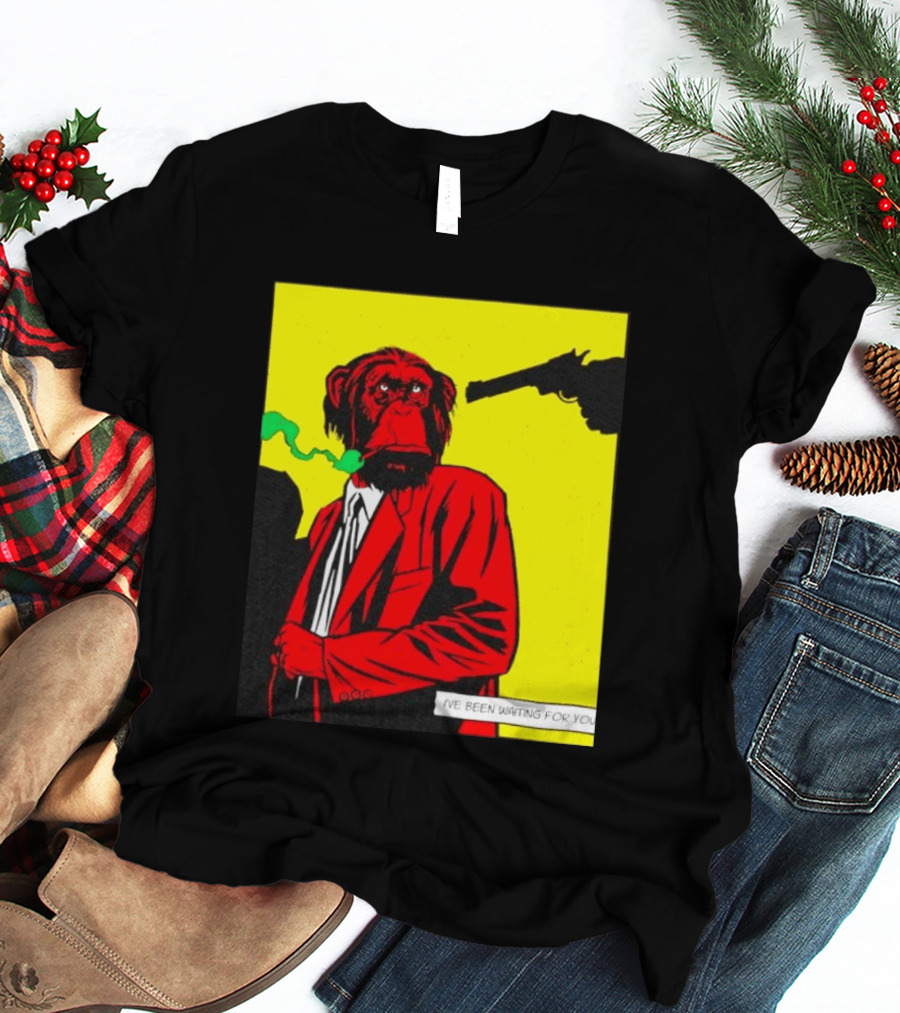 Chimpanzee Hitman Smoking Scene I've Been Waiting For You T-Shirt