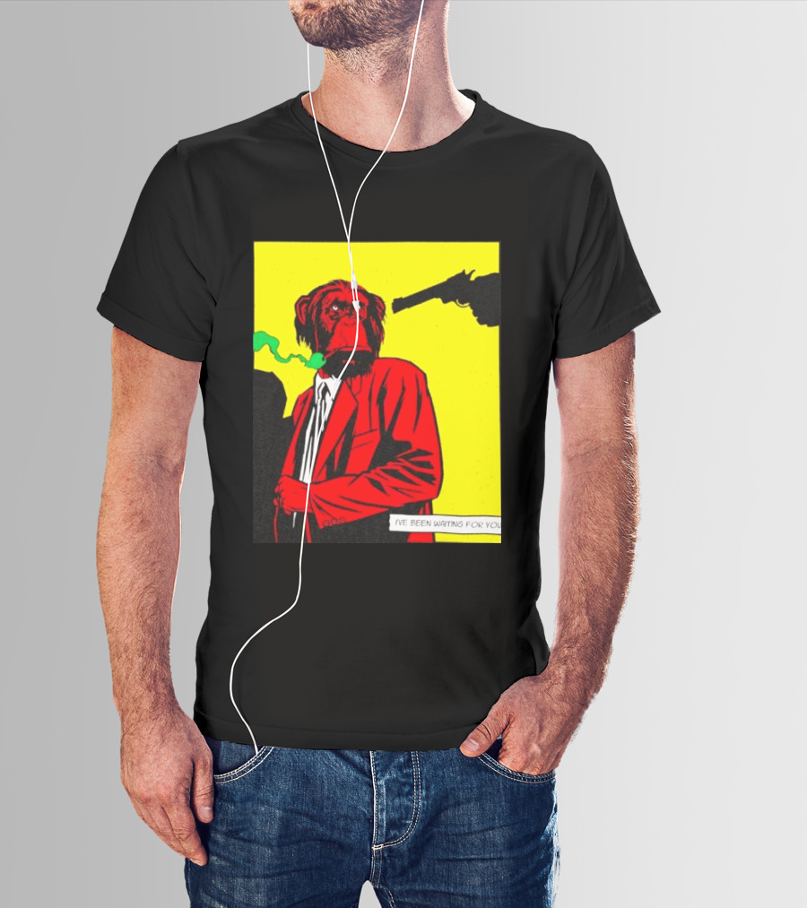 Chimpanzee Hitman Smoking Scene I've Been Waiting For You T-Shirt