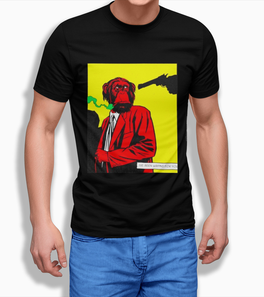 Chimpanzee Hitman Smoking Scene I've Been Waiting For You T-Shirt