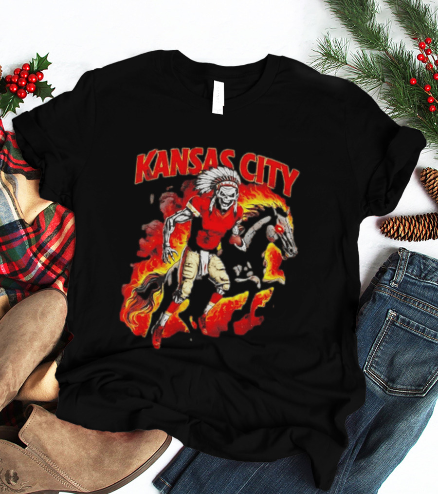 Kansas City Skeleton Player Riding Flaming Horse T-Shirt