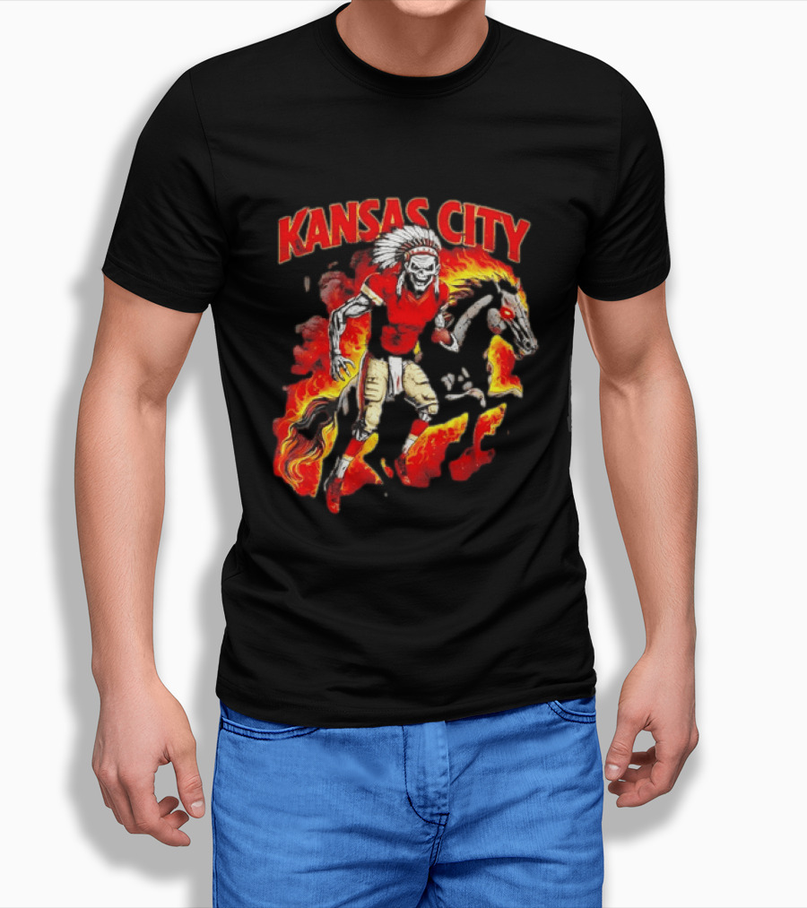 Kansas City Skeleton Player Riding Flaming Horse T-Shirt