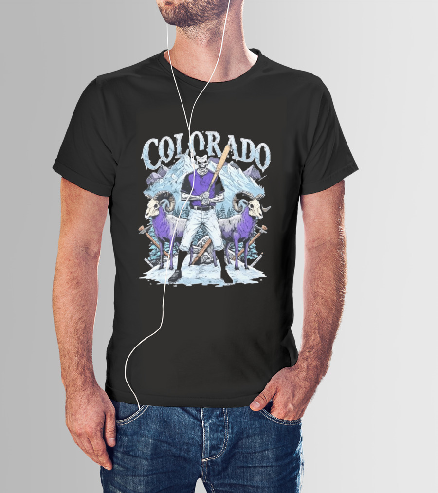 Colorado Skeleton Batter Mountain Ram Scene T-Shirt