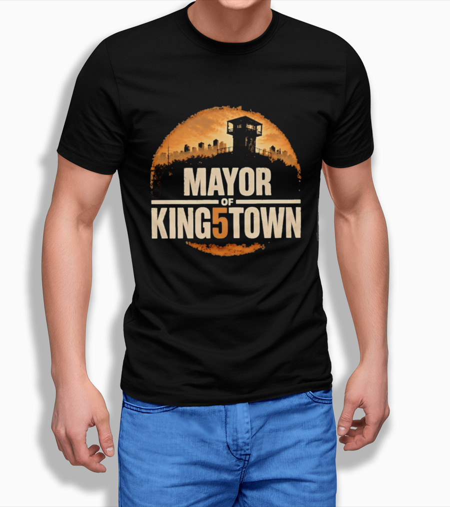 Mayor Of Kingstown Tower Silhouette Skyline Orange Circle T-Shirt