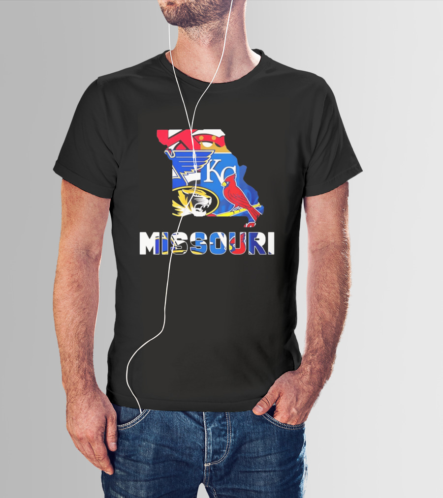 Missouri Sports Map KC Royals Cardinals Blues Tigers State Pride T-Shirt