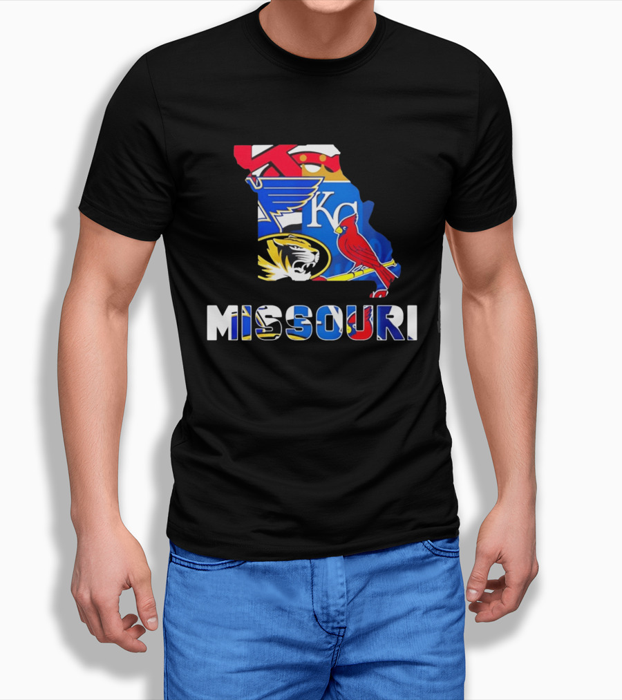Missouri Sports Map KC Royals Cardinals Blues Tigers State Pride T-Shirt