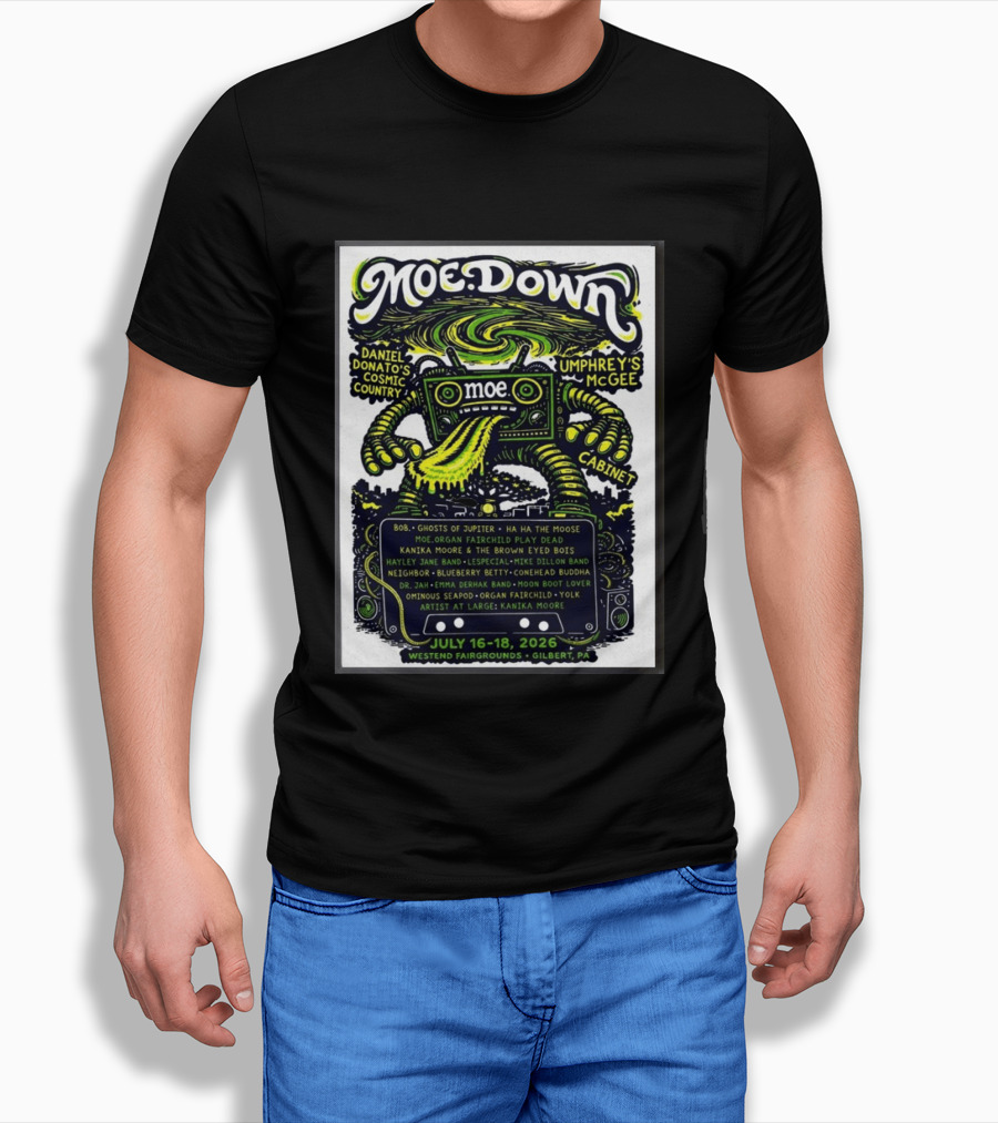 Moe Down Festival July 16 18 2026 Featuring Umphrey's McGee Cabinet Daniel Donato At Westend Fairgrounds Gilbert PA T-Shirt