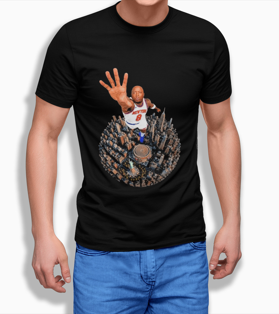 New York Basketball Player Over Cityscape Statue At Madison Square Garden T-Shirt