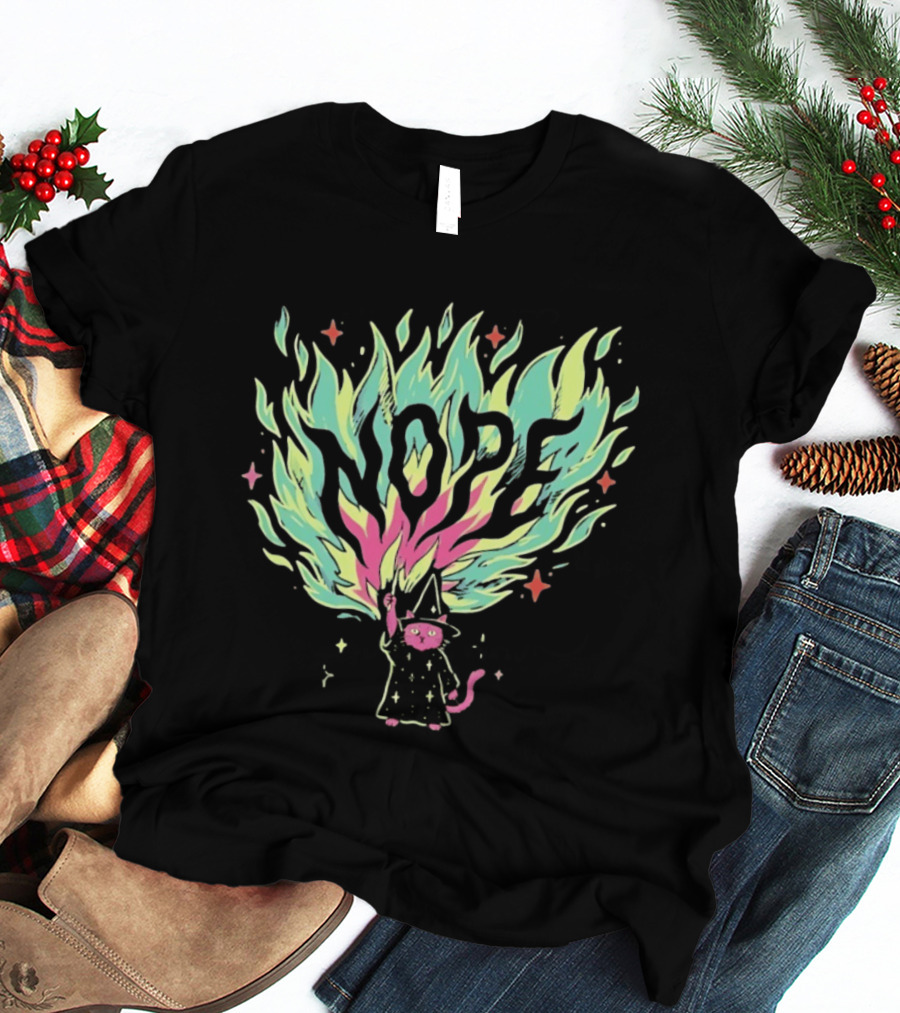 NOPE Wizard Cat Fire Magic Spell Casting Mystical Fantasy Kitten T-Shirt