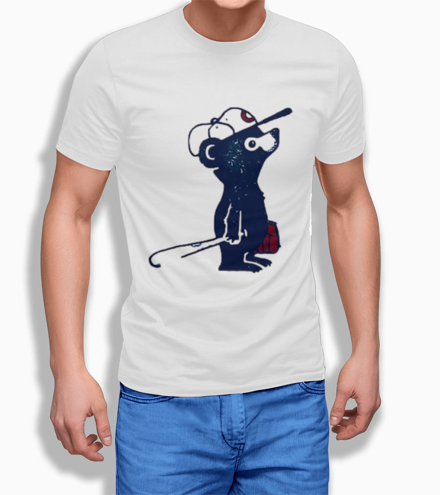 Chicago Cubs Baseball Bear Hitting With Bat And Glove T-Shirt