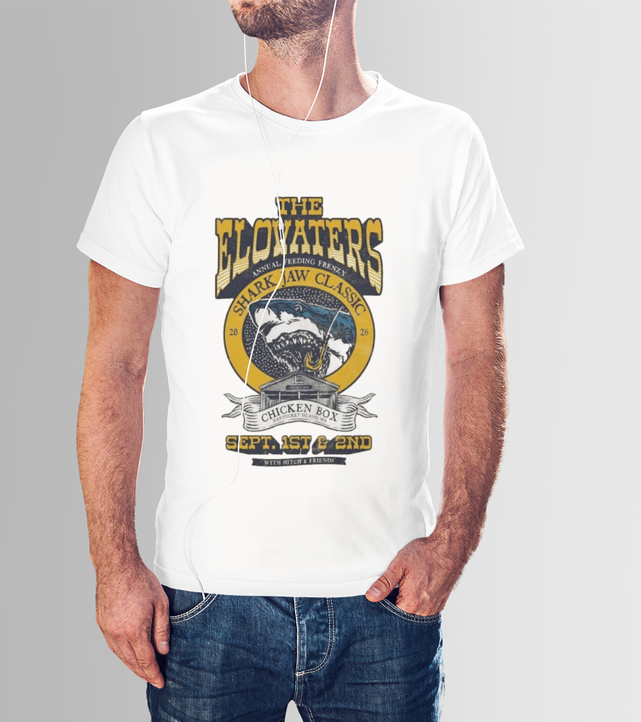 The Elovaters Annual Feeding Frenzy Shark Jaw Classic Nantucket Island MA Chicken Box Sept 1st 2nd 2026 With Hitch Friends T-Shirt