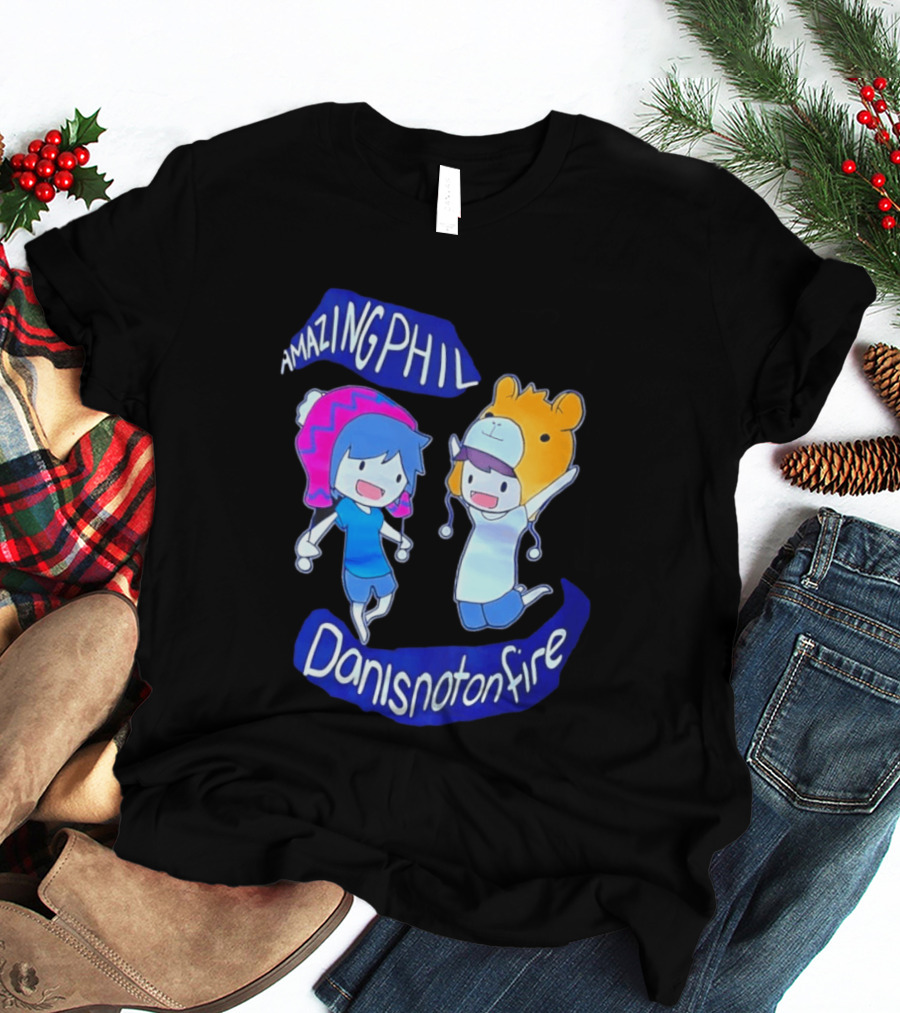 Amazing Phil Danisnotonfire Cartoon Characters Jumping T-Shirt