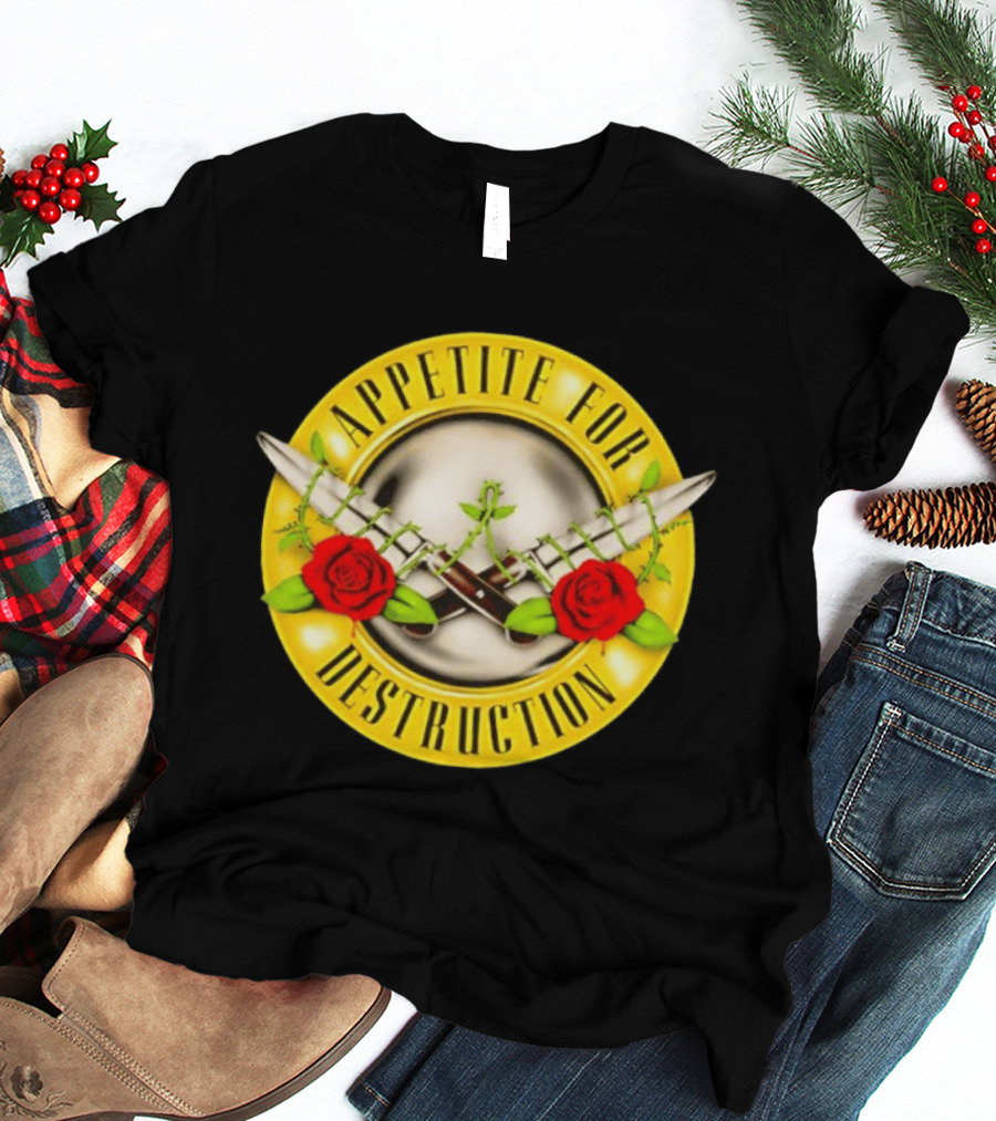 Appetite For Destruction Guns N Roses Band Rock Music Album Cover Roses And Bullets T-Shirt