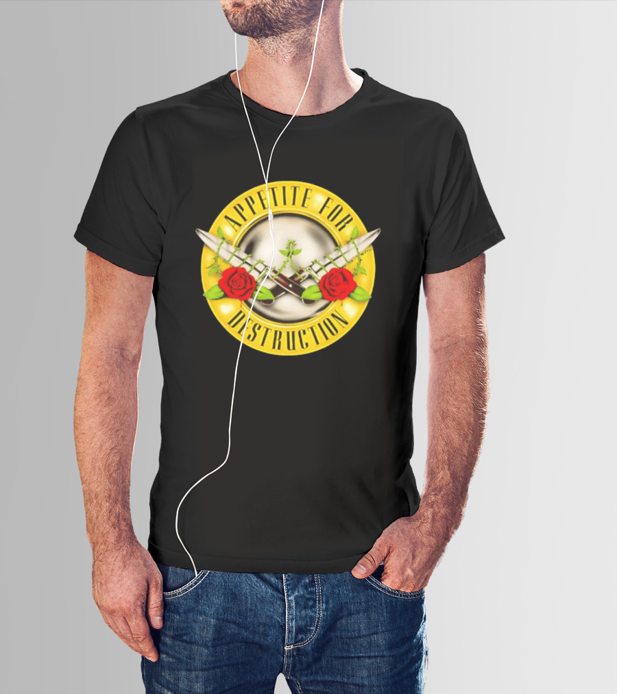 Appetite For Destruction Guns N Roses Band Rock Music Album Cover Roses And Bullets T-Shirt