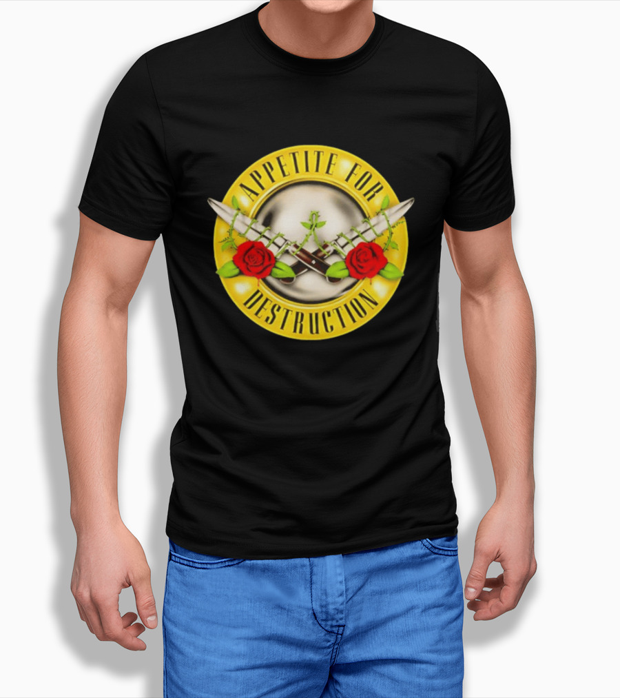 Appetite For Destruction Guns N Roses Band Rock Music Album Cover Roses And Bullets T-Shirt
