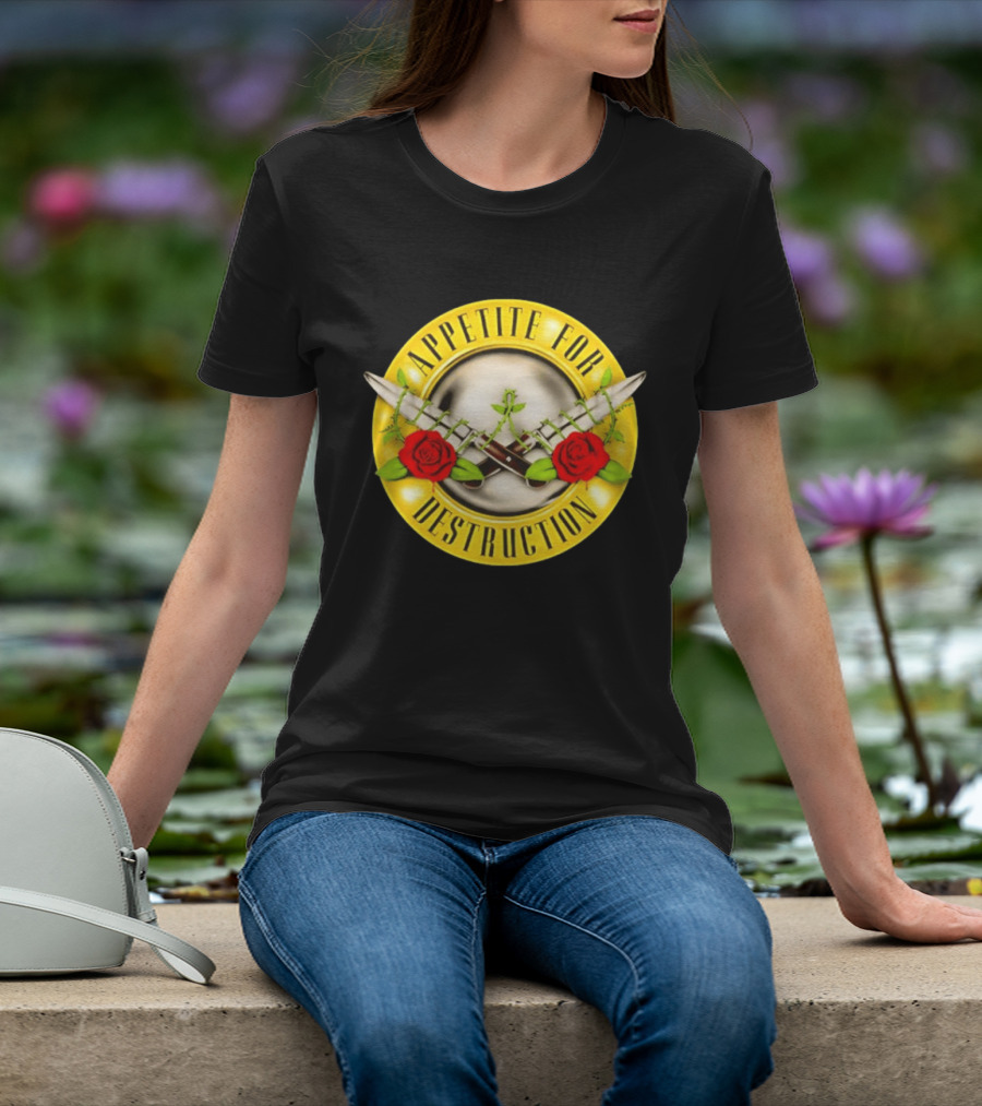 Appetite For Destruction Guns N Roses Band Rock Music Album Cover Roses And Bullets T-Shirt