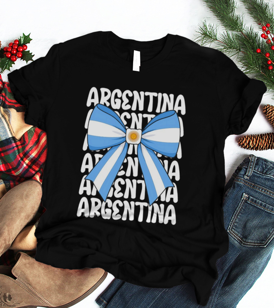 Argentina Flag Blue And White Bow Ribbon T-Shirt