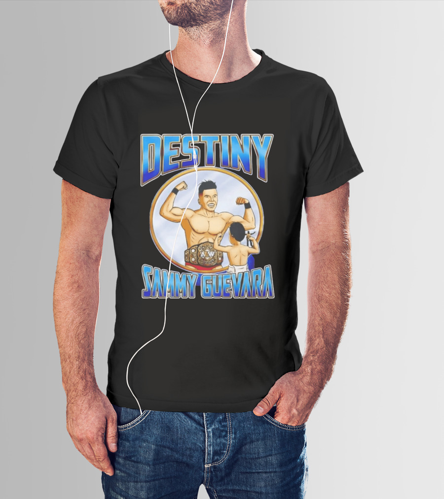 Destiny Sammy Guevara Flexing With Baby Holding AEW Wrestling Action Figure T-Shirt