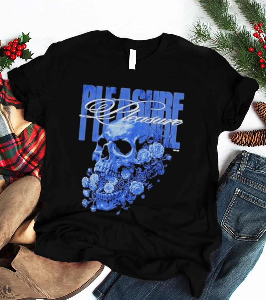 Pleasure Skull Roses Gothic Floral Blue T-Shirt