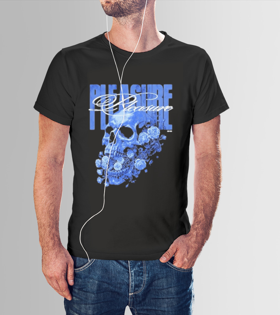 Pleasure Skull Roses Gothic Floral Blue T-Shirt