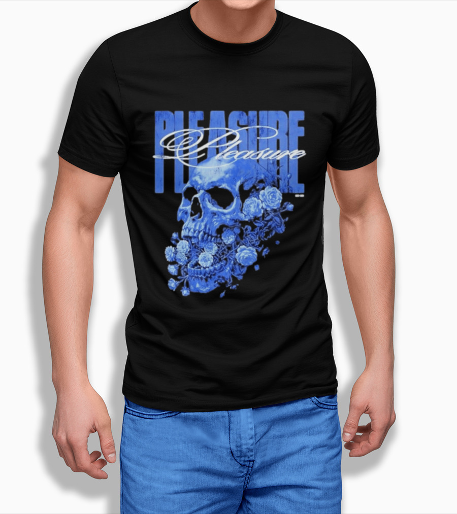 Pleasure Skull Roses Gothic Floral Blue T-Shirt