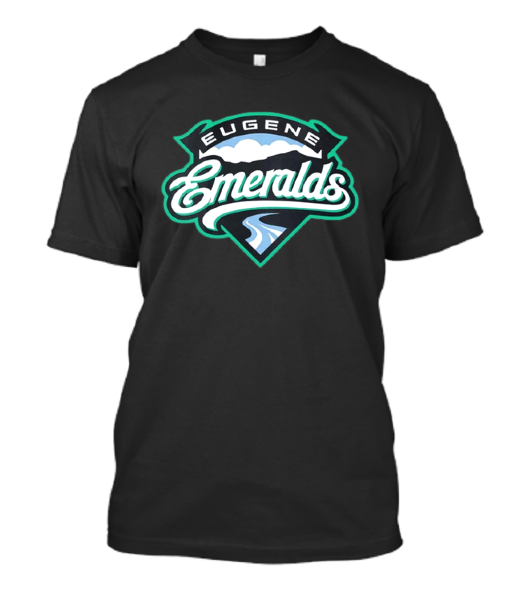 Eugene Emeralds Baseball Team Green Crest With Mountains And River Motif T-Shirt