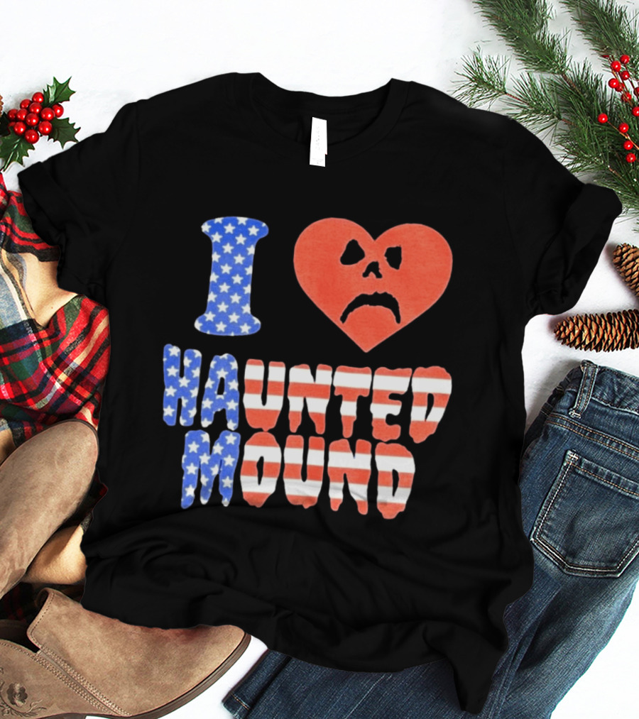 I Heart Haunted Mound USA American Flag Skull T-Shirt