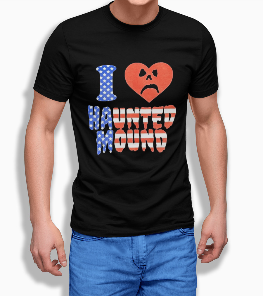 I Heart Haunted Mound USA American Flag Skull T-Shirt