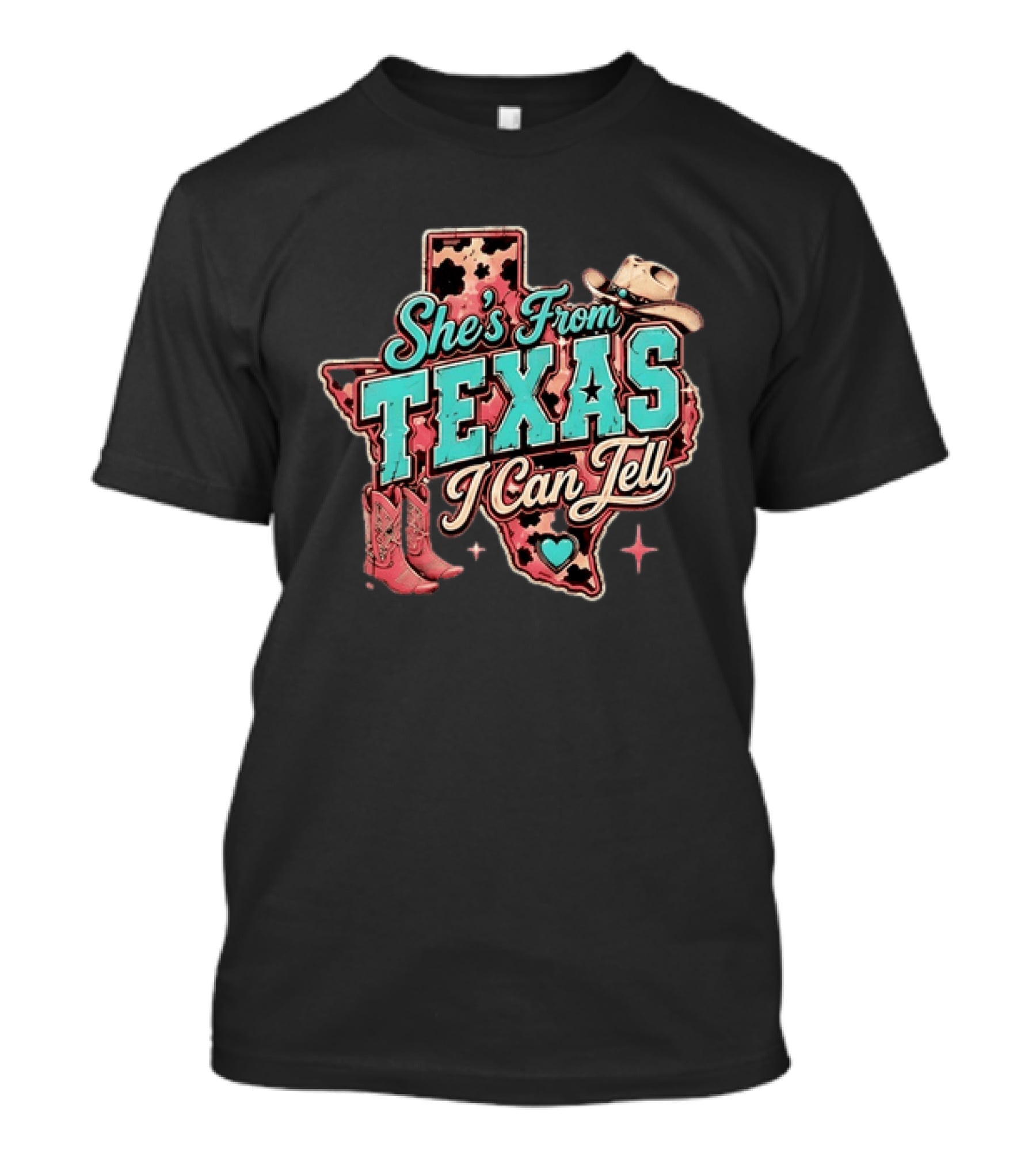 She’s From Texas I Can Tell Cowboy Boots Hat Leopard T-Shirt