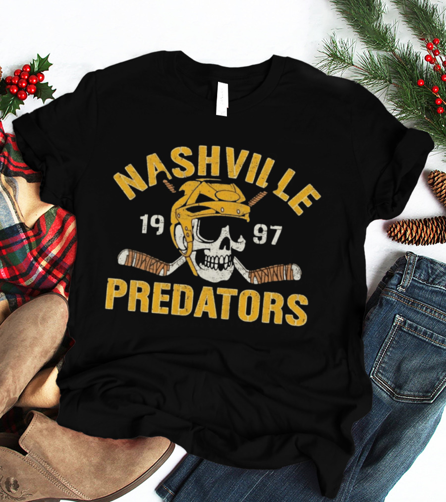 Nashville Predators Skull Hockey Helmet 1997 T-Shirt