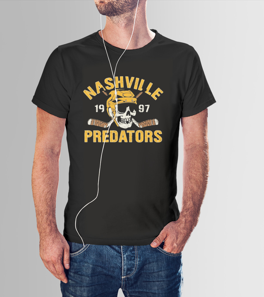 Nashville Predators Skull Hockey Helmet 1997 T-Shirt