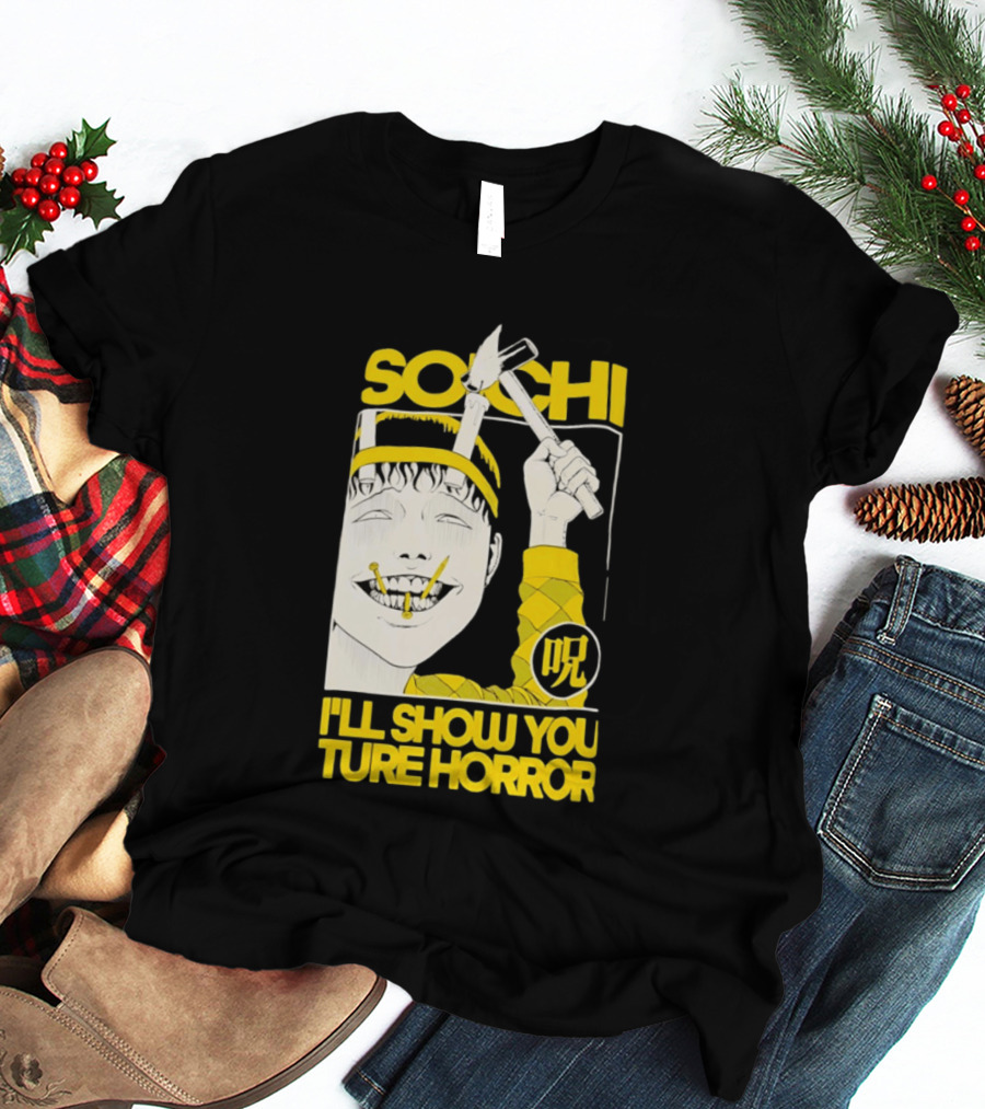 Soichi I'll Show You True Horror Junji Ito Manga Character Creepy Smile Yellow T-Shirt
