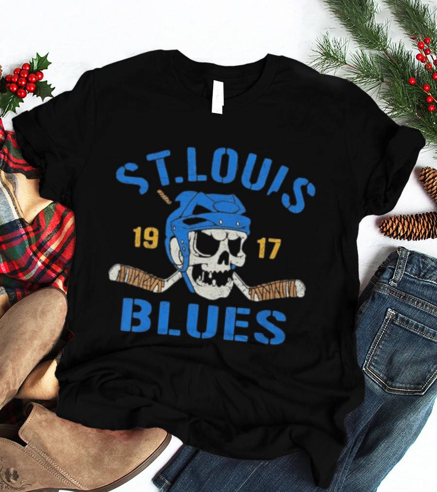 St. Louis Blues Skull Helmet Hockey Stick 1917 T-Shirt