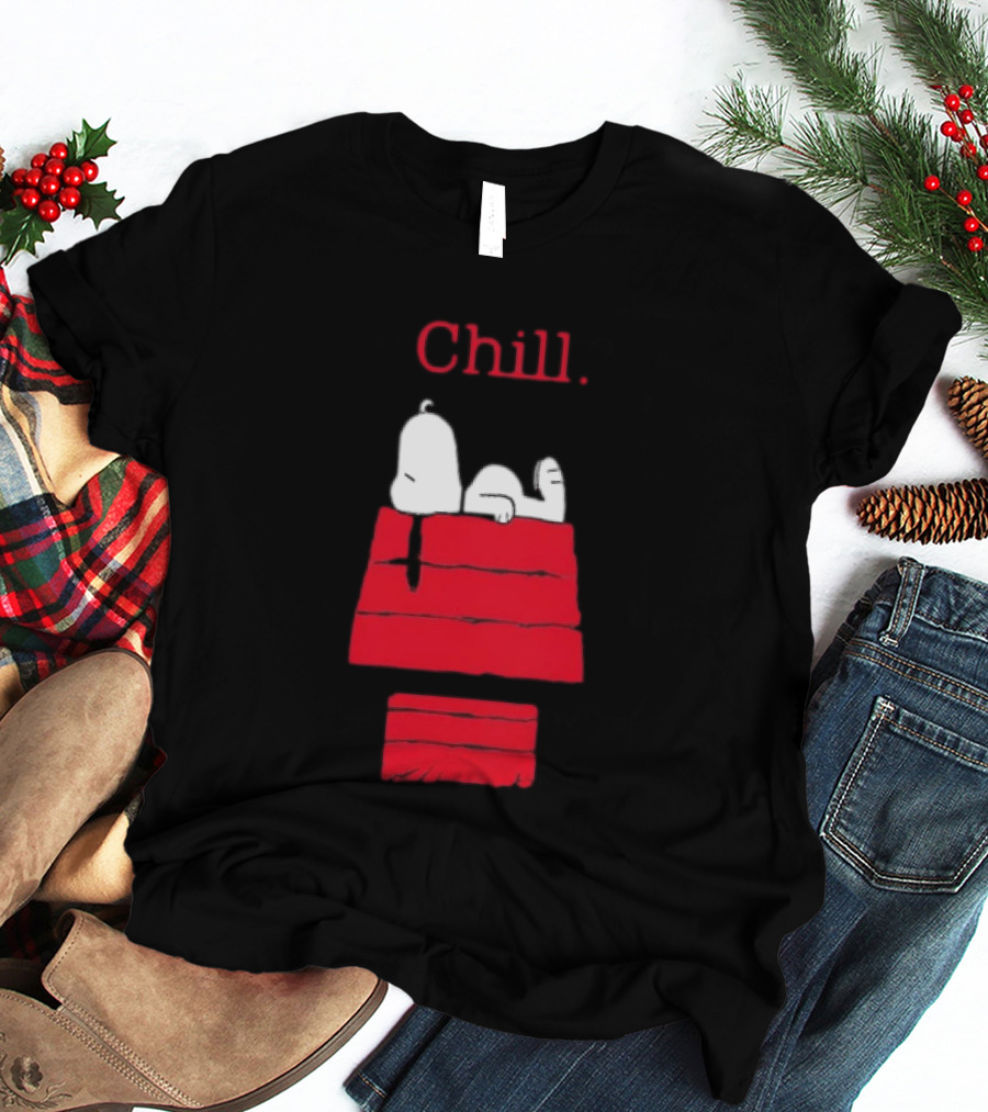 Peanuts Snoopy Chill Relaxing On Red Doghouse T-Shirt