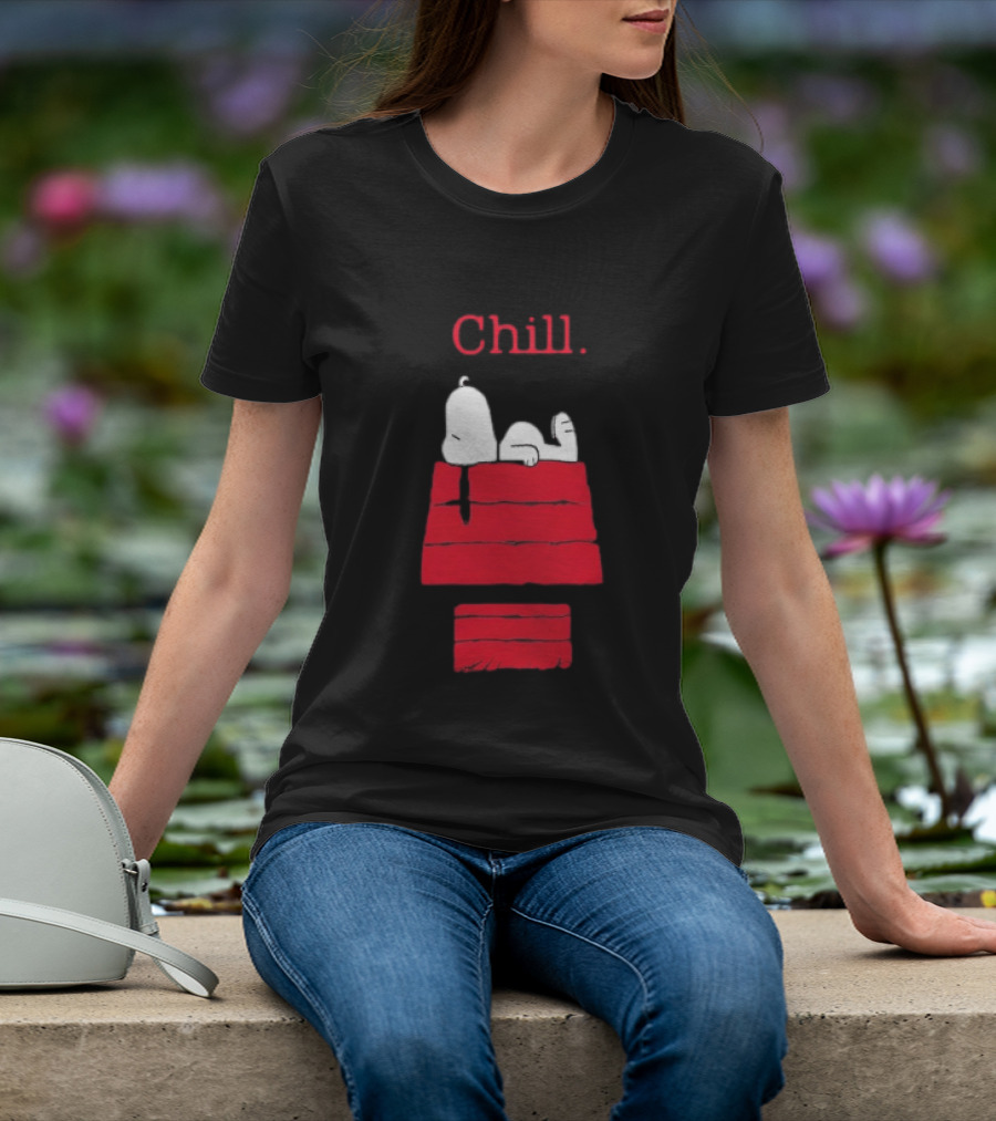 Peanuts Snoopy Chill Relaxing On Red Doghouse T-Shirt