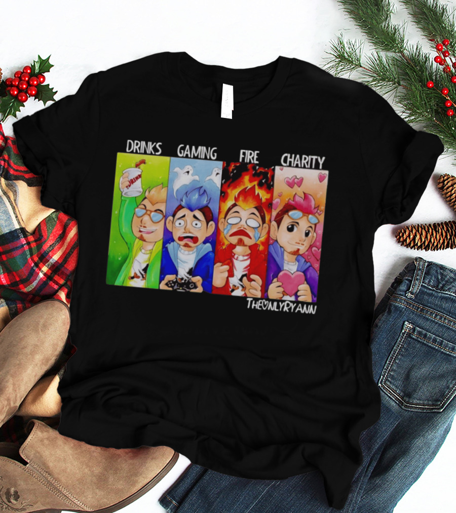 TheOnlyRyann Drinks Gaming Fire Charity Panel T-Shirt