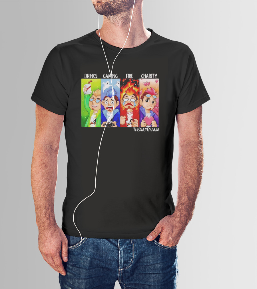TheOnlyRyann Drinks Gaming Fire Charity Panel T-Shirt