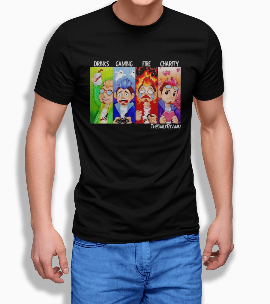 TheOnlyRyann Drinks Gaming Fire Charity Panel T-Shirt