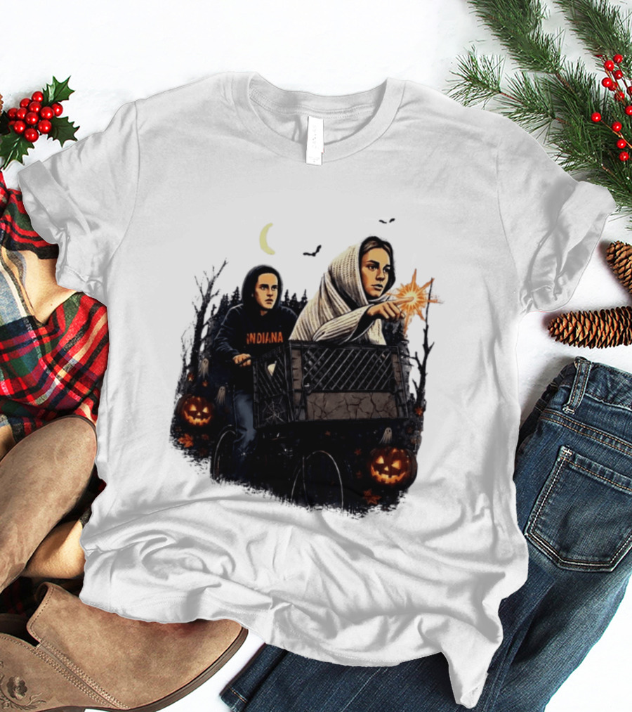 Caitlin Clark Stranger Things Indiana Halloween Bicycle Moon Pumpkin Glow Finger T-Shirt